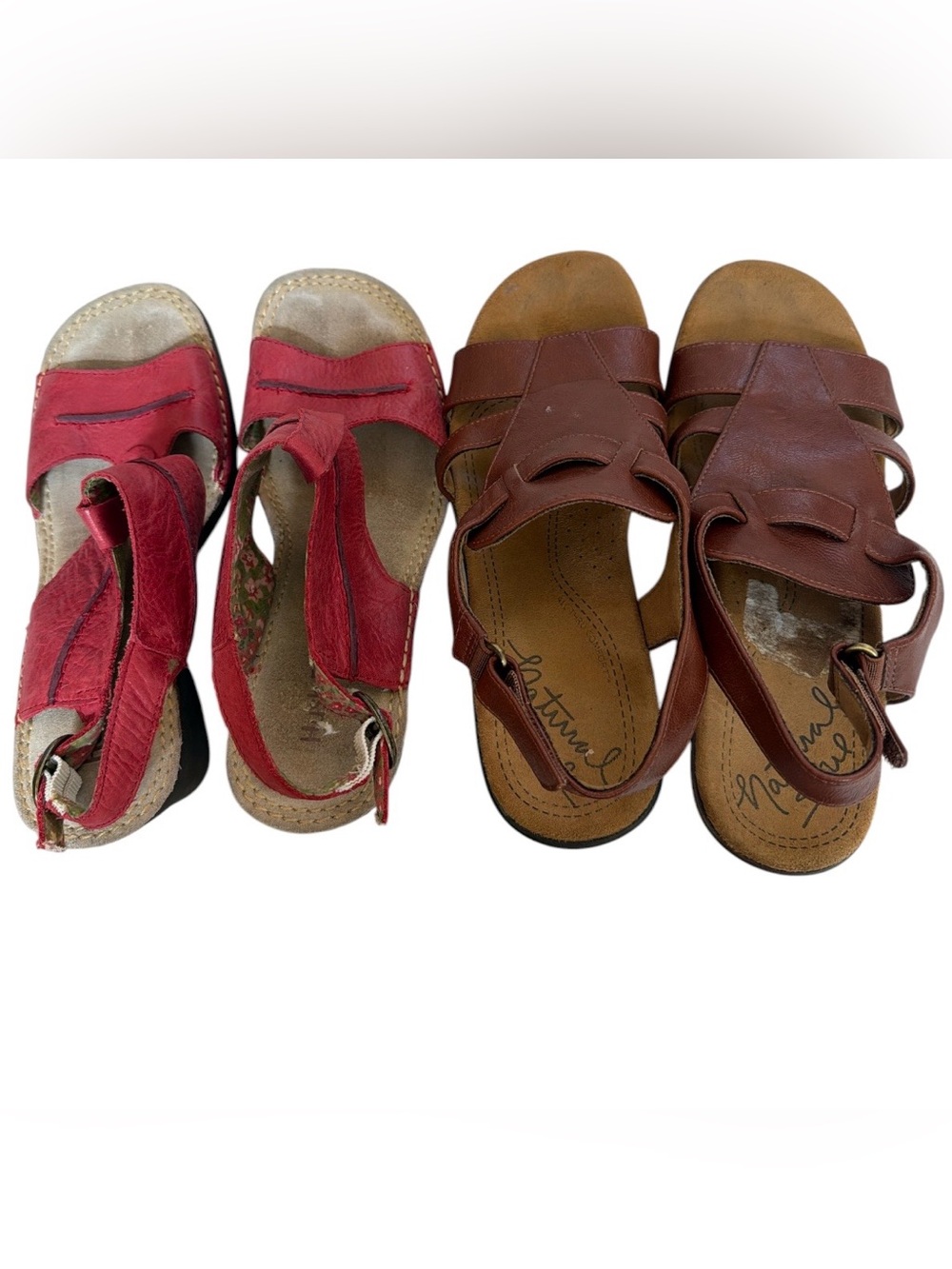 2-Pair Comfort Sandals Bundle - Hush Puppies Red Leather & Natural Soul Brown St